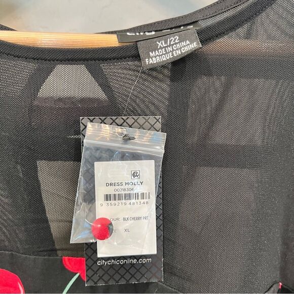 City Chic Molly Cherry Print Fit and Flare Sleeveless Dress Black Red 22 XL NWT - Picture 15 of 15